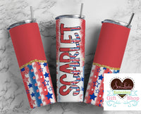 Fourth of July Personalized 20oz Insulated Tumbler with Lid and Straw - Sew Lucky Embroidery