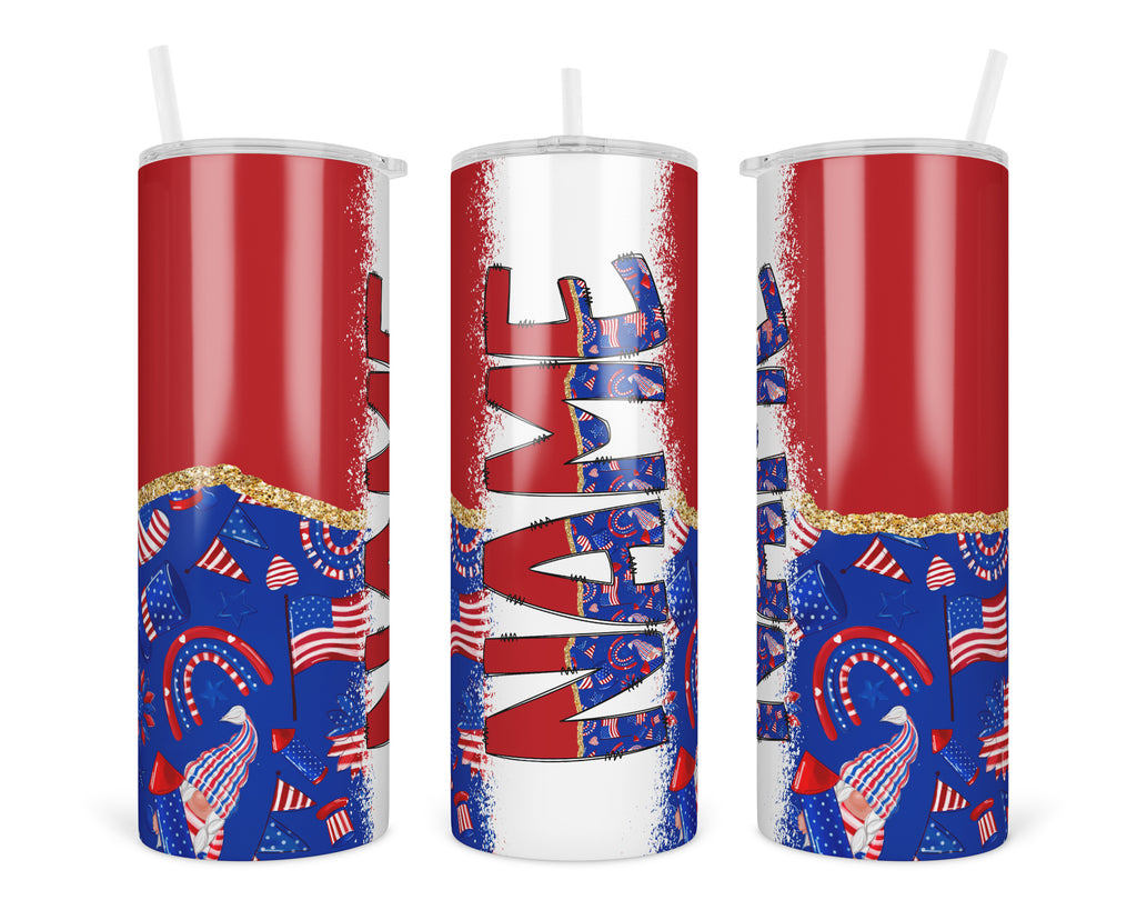 Fourth of July Gnome Personalized 20oz Insulated Tumbler with Lid and Straw