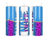 Rainbow Leopard Personalized 20 oz insulated tumbler with lid and straw - Sew Lucky Embroidery