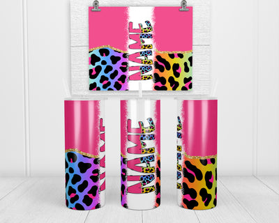 Colorful Pink Leopard Personalized 20 oz insulated tumbler with lid and straw