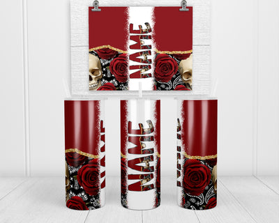 Maroon Skull and Roses Personalized 20oz Insulated Tumbler with Lid and Straw