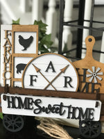 Home Sweet Home Farmhouse Handmade Wood Wagon Interchangeable Decor Set - Sew Lucky Embroidery