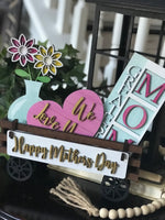 Mothers Day Handmade Wood Wagon Interchangeable Decor Set - Sew Lucky Embroidery