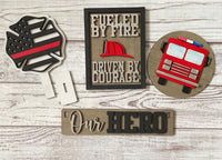 Hero Firefighter Handmade Wood Wagon Interchangeable Decor Set - Sew Lucky Embroidery