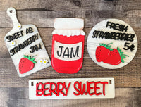 Strawberry Berry Sweet Handmade Wood Wagon Interchangeable Decor Set - Sew Lucky Embroidery