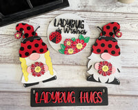 Gnome Ladybug Handmade Wood Wagon Interchangeable Decor Set - Sew Lucky Embroidery