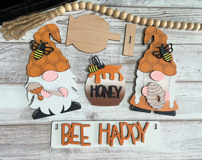 Gnome Honey Bees Handmade Wood Wagon Interchangeable Decor Set