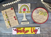 Teacher Handmade Wood Wagon Interchangeable Decor Set - Sew Lucky Embroidery