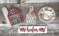 Highland Cow Handmade Wood Wagon Interchangeable Decor Set - Sew Lucky Embroidery