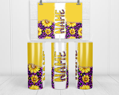 Colorful Leopard and Sunflowers Personalized 20oz Insulated Tumbler with Lid and Straw