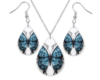 3D Big Blue Butterfly Earrings and Necklace Set - Sew Lucky Embroidery