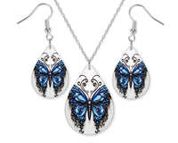 3D Blue Butterfly Earrings and Necklace Set - Sew Lucky Embroidery