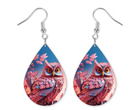 3D Blue and Pink Owl Earrings and Necklace Set - Sew Lucky Embroidery
