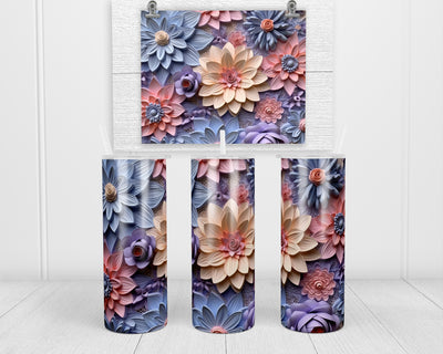 3D Blue and Pink Tones Floral  20 oz insulated tumbler with lid and straw