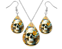 3D Boho Skull Earrings and Necklace Set - Sew Lucky Embroidery