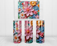 3D Bright Floral 20 oz insulated tumbler with lid and straw - Sew Lucky Embroidery