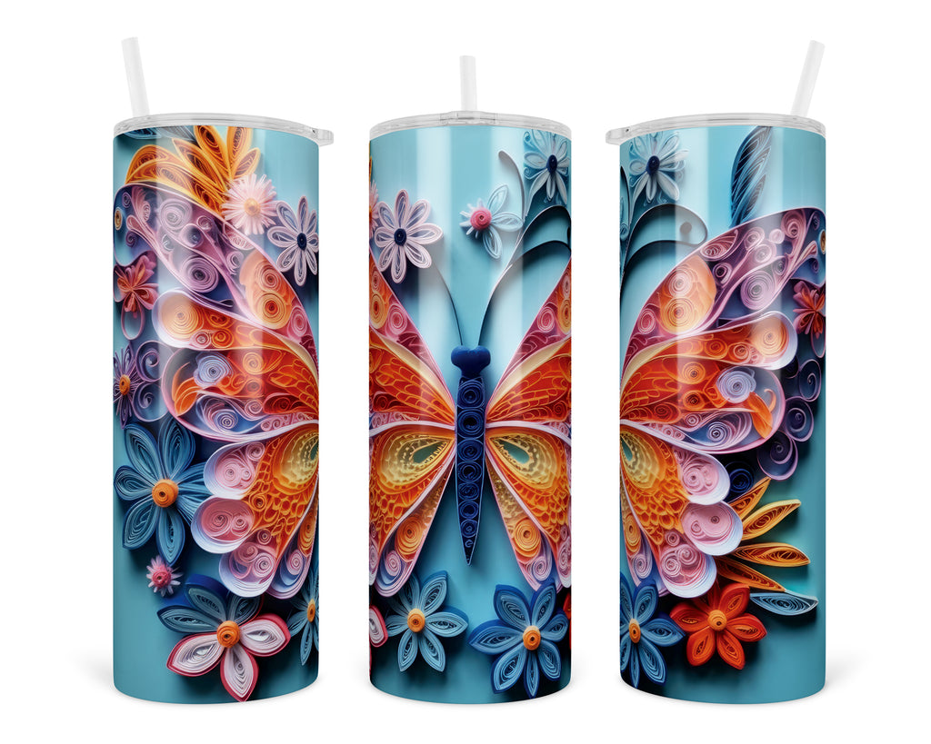3D Butterfly 20 oz insulated tumbler with lid and straw