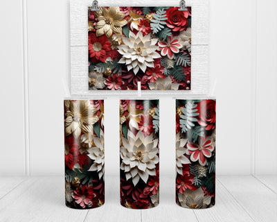3D Christmas Floral 20 oz insulated tumbler with lid and straw