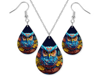 3D Colorful Owl Earrings and Necklace Set - Sew Lucky Embroidery