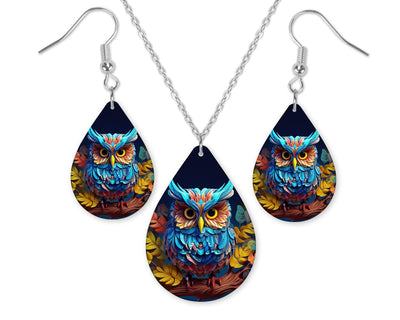 3D Colorful Owl Earrings and Necklace Set