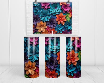 3D Floral Bold Colorful 20 oz insulated tumbler with lid and straw