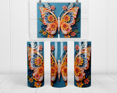 3D Floral Butterfly 20 oz insulated tumbler with lid and straw