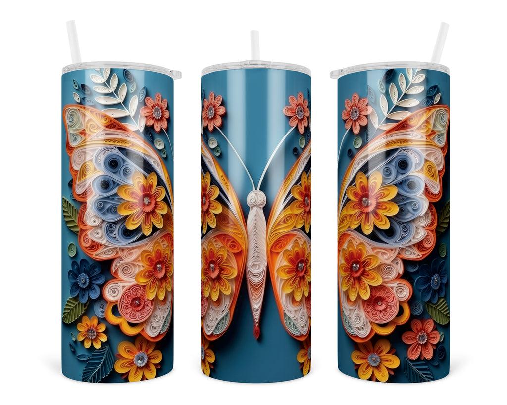 3D Butterfly 20 oz insulated tumbler with lid and straw