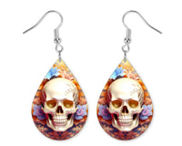 3D Floral Skull Earrings and Necklace Set - Sew Lucky Embroidery
