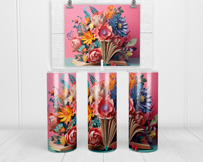 3D Floral Book 20 oz insulated tumbler with lid and straw