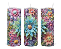 3D Fun Floral Mix 20 oz insulated tumbler with lid and straw - Sew Lucky Embroidery