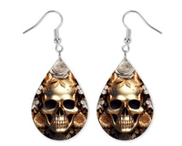 3D Golden Skull Earrings and Necklace Set - Sew Lucky Embroidery