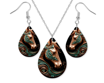 3D Horse Head Earrings and Necklace Set