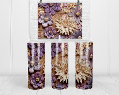 3D Purple and Tan Floral 20 oz insulated tumbler with lid and straw