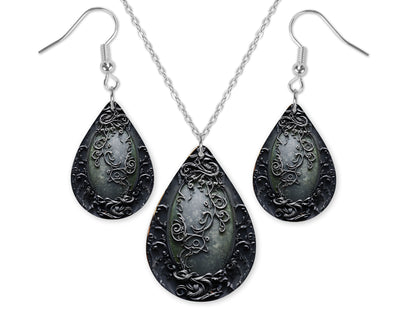 3D Spooky Scroll Work Earrings and Necklace Set