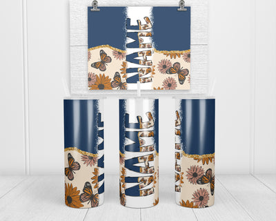 Retro Blue Butterflies Personalized 20oz Insulated Tumbler with Lid and Straw
