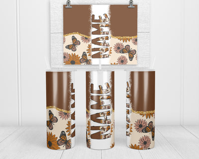 Retro Brown Butterflies Personalized 20oz Insulated Tumbler with Lid and Straw