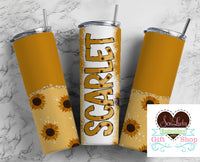 Fall Sunflowers Personalized 20oz Insulated Tumbler with Lid and Straw - Sew Lucky Embroidery