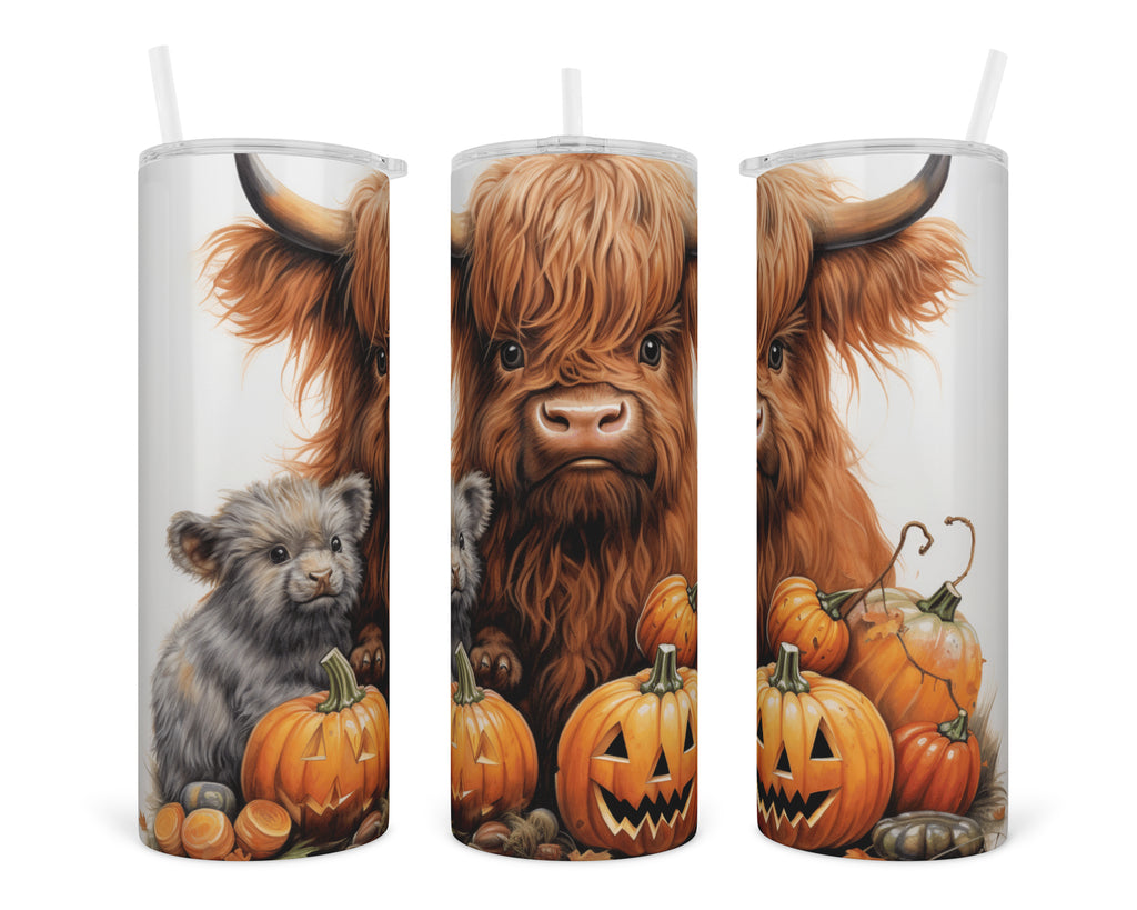 Highland Cow 20 Oz. Stainless Steel Skinny Tumbler With Straw. Cute Cow Mug