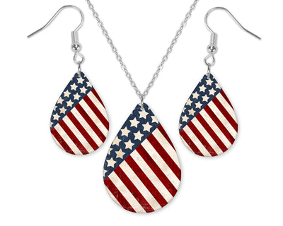 American Flag Teardrop Earrings and Necklace Set