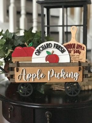 Apple Picking Handmade Wood Wagon Interchangeable Decor Set