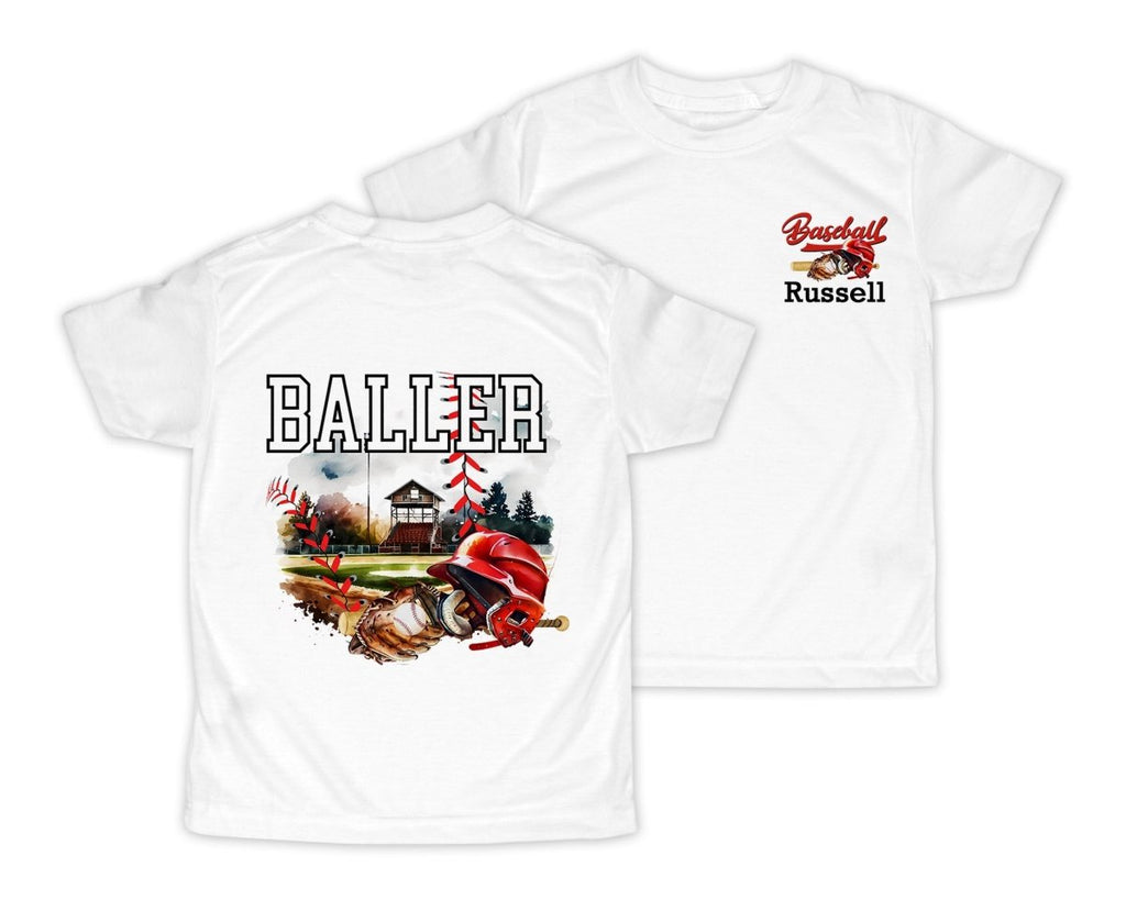 Baller Baseball Personalized Short or Long Sleeves Shirt - Sew Lucky Embroidery