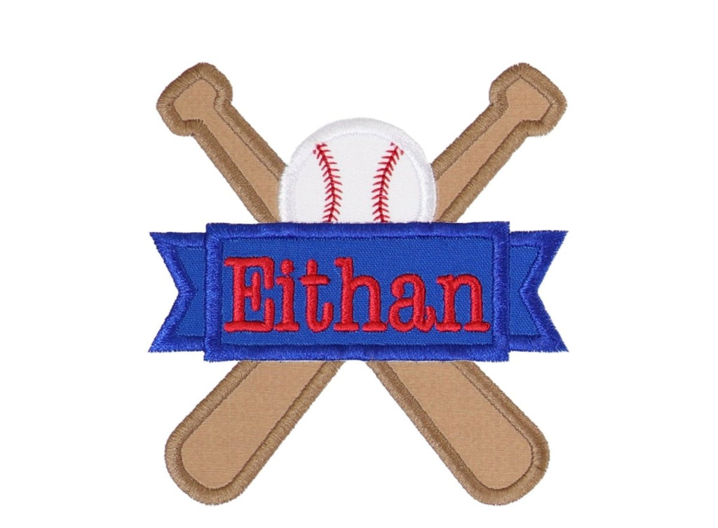 Baseball Bats Name Banner Sew on or Iron on Patch - Sew Lucky Embroidery