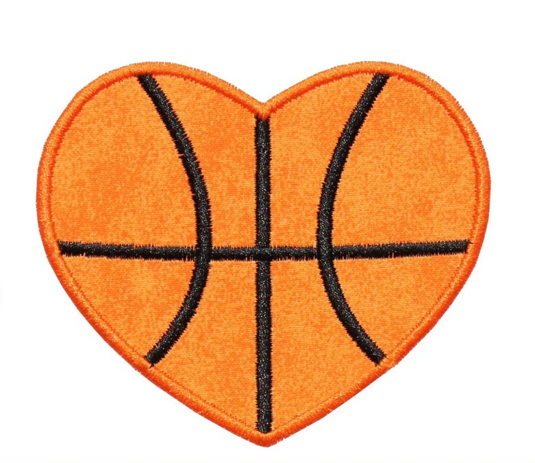 Basketball Heart Sports Sew or Iron on Patch - Sew Lucky Embroidery