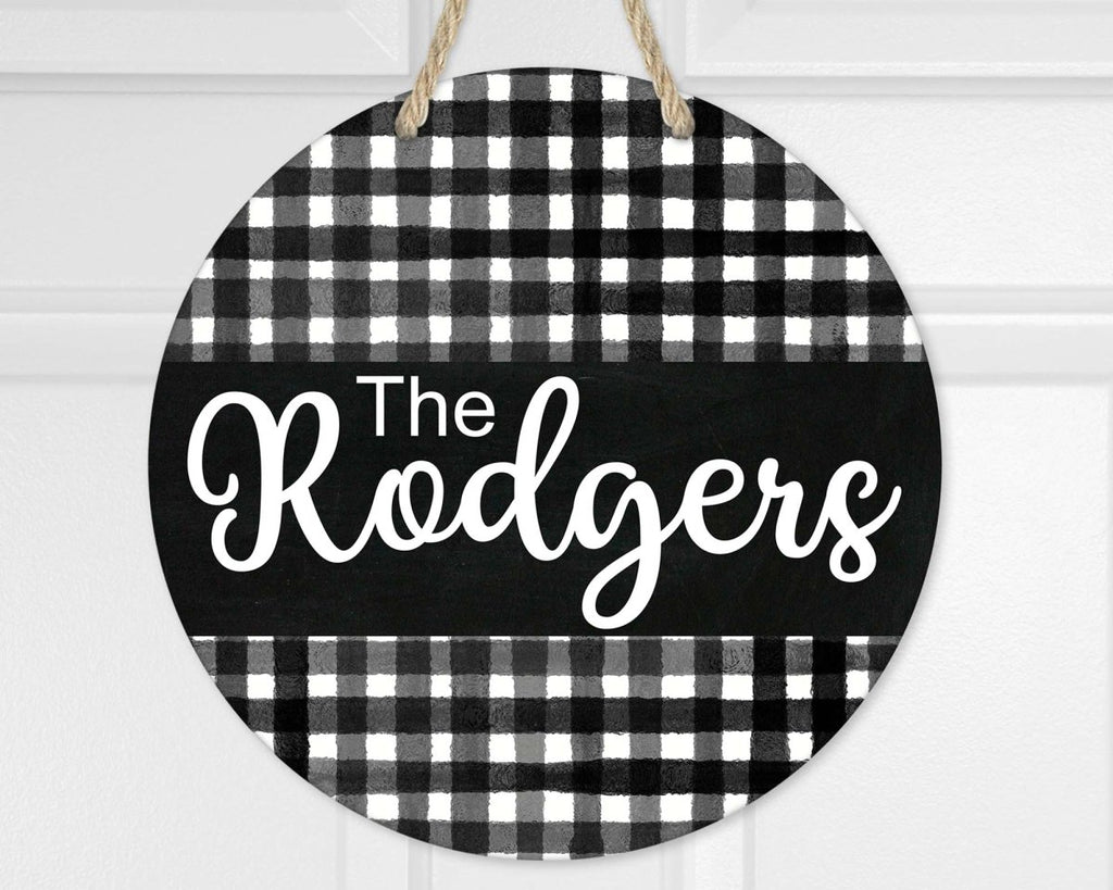 Buffalo Plaid Personalized Door Hanger - Sew Lucky Embroidery