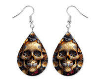 3D Black & Gold Skull Floral Earrings and Necklace Set - Sew Lucky Embroidery