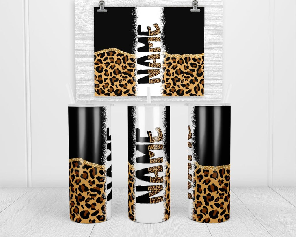 Black Leopard Personalized 20oz Insulated Tumbler with Lid and Straw - Sew Lucky Embroidery