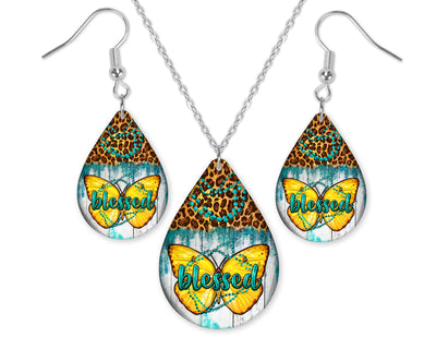 Blessed Butterfly Teardrop Earrings and Necklace Set