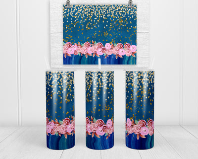 Blue Painting with Floral 20 oz insulated tumbler with lid and straw