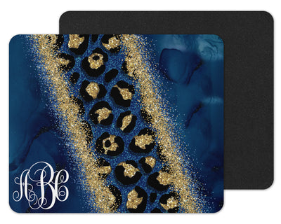 Blue and Gold Leopard Personalized Mouse Pad