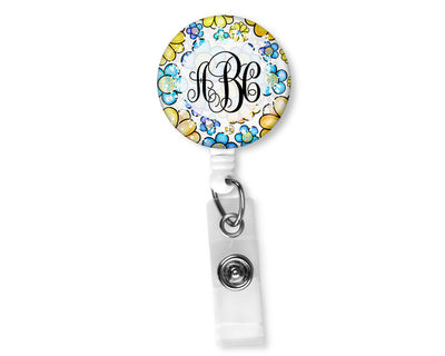Blue and Yellow Floral Floral Monogram Badge Reel